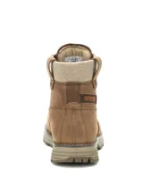 Bota Caterpillar de caña media para mujer, modelo Charli WP, color marrón, confeccionada en cuero con cuello de tela texturizada en tono tostado y suela de goma estructurada.