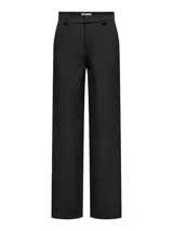 Pantalón sastrero negro de tiro alto, corte wide leg, con cierre de gancho y cremallera. Confeccionado en tejido twill, incluye pasacintos.