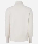 Suéter de manga larga confeccionado en tricot, con cuello alto y diseño de rombos bordados en relieve. Presenta puños y cintura ajustados en tejido acanalado.