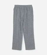 Pantalón de pijama masculino de franela con estampado de cuadros grises y negros, cintura elástica y lazo ajustable.