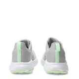 Championes New Balance modelo 460, color gris con detalles en verde claro. Presentan un exterior de malla transpirable con refuerzos sintéticos, cierre con cordones y entresuela blanca amortiguada.