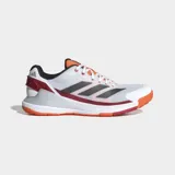 Championes Adidas Crazyquick para pádel, con empeine de malla blanca, detalles en gris, rojo y naranja. Incorpora tecnología Lightstrike en la mediasuela y suela Adiwear de alto agarre.