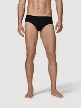 Kit de dos calzoncillos tipo slip para hombre, uno negro y uno gris, ambos con elástico en la cintura que lleva la marca tejida.