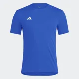 Remera deportiva Adidas Adizero Essentials de manga corta y cuello redondo, color azul vibrante, con logo de las tres barras en blanco en el pecho.