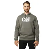 Canguro negro con capucha y bolsillo tipo canguro. Estampado frontal con el logo de Caterpillar en negro.