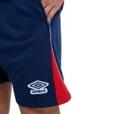 Short deportivo Umbro del Club Nacional de Football, color azul melange, con cordón ajustable en la cintura, bolsillos laterales, el escudo del club bordado en la pierna derecha y el logo de la marca en la izquierda.