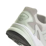Championes adidas Falcon W de estilo urbano, con diseño retro inspirado en los años 90. Presentan una combinación de tonos gris claro y detalles en verde menta, con una suela robusta de goma blanca y entresuela de EVA para mayor amortiguación.