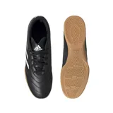 Championes de fútbol Adidas Goletto VIII IN, color negro con tres tiras blancas en los laterales y suela marrón.