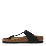 Sandalias tipo ojota Birkenstock modelo Gizeh, con capellada de cuero sintético negro, hebilla ajustable y plantilla anatómica de corcho y látex.
