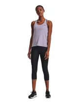 Calza deportiva capri Under Armour de tiro alto, color negro, con diseño ajustado y el logo de la marca en el lateral de la pierna.