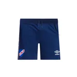Bermuda deportiva azul con cintura elastizada y cordón ajustable. Presenta el escudo del Club Nacional de Football en la pierna izquierda y el logo de Umbro en la pierna derecha.