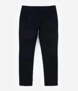 Pantalón skinny negro de sarga con elastano, estilo social, con cierre de botón y cremallera, y cintura con trabillas.