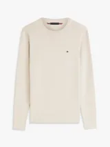Sweater de cuello redondo Tommy Hilfiger de color beige, confeccionado en puro algodón, con ajuste regular y el logo de la marca bordado en el pecho.