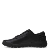 Championes urbanos Caterpillar modelo Hex +, color negro con detalles en amarillo. Confeccionados en cuero napa texturizado, cuentan con suela de goma robusta y cierre mediante cordones.