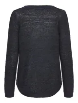 Sweater de punto negro con cuello redondo y manga larga, de corte regular y textura suave.