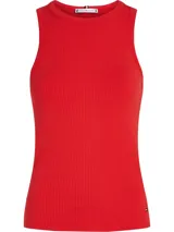 Musculosa roja de Tommy Hilfiger, confeccionada en tejido acanalado de viscosa y elastano, con corte slim y cuello redondo.