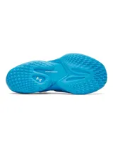 Championes de básquetbol Under Armour Curry 13, color azul vibrante. Presentan un diseño técnico con parte superior textil y ventanas moldeadas para mayor transpirabilidad, entresuela con tecnología de amortiguación para retorno de energía y suela exterior UA Flow para tracción superior en la cancha.