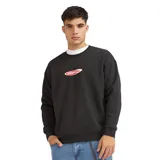 Buzo Quiksilver Disk de hombre, color negro, con cuello redondo y estampa frontal ovalada en colores rojo y blanco con el logo de la marca.