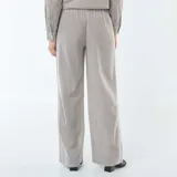 Pantalón wide leg de mezcla de lino color beige con rayas verticales finas en marrón.