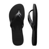 Ojotas Havaianas Elegance negras con tiras finas y logo de la marca en las tiras.