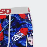 Calzoncillos bóxer de hombre con estampado de bebidas heladas de colores rojo, azul y blanco sobre fondo azul con efecto tie-dye.