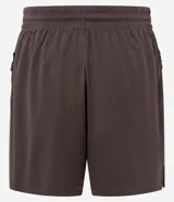 Bermuda deportiva masculina color marrón, confeccionada con tecnología Dry que evapora el sudor. Tiene cintura elástica con cordón ajustable y estampado de baloncesto.