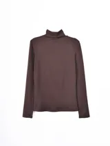 Polera de manga larga en color tostado, confeccionada en tejido suave con cuello alto tipo tortuga.