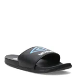 Sandalia tipo ojota Umbro modelo Pro Foam, color negro con el logo de la marca estampado en celeste y blanco en la tira superior.