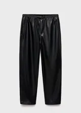Pantalón de efecto piel de tiro medio, con cintura elástica y diseño recto.