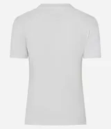 Remera de algodón con elastano color blanco, de corte ajustado, manga corta y cuello redondo. Presenta un detalle frontal de botones dispuestos en forma de estrella.