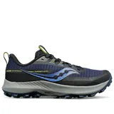 Championes Saucony Peregrine 13 para trail running, color azul marino y negro con detalles en azul y verde.