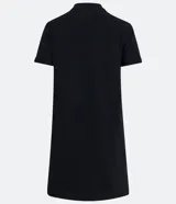 Vestido corto de cuello redondo y manga corta con dobladillo, confeccionado en tejido de punto de algodón. Presenta un diseño básico con un pequeño bolsillo aplicado en el pecho.