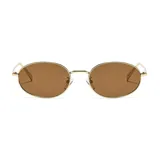 Lentes de sol unisex con armazón metálico dorado y formato ovalado. Cuenta con cristales marrones y protección UV 400.