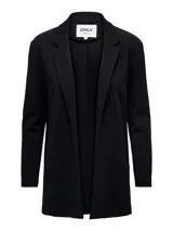 Blazer largo de punto marca Only, modelo Evi, color negro, con solapas y diseño loose fit.