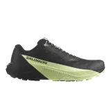 Championes Salomon Pulsar de trail running, color negro con entresuela en tono verde claro y negro, con amortiguación y suela de gran agarre.