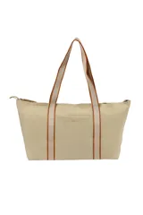 Bolso tote color ladrillo con asas de hombro de cinta gross beige y bolsillo frontal con botón a presión.