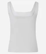 Blusa sin mangas color negro, de corte regular y confeccionada en tejido rib, con escote cuadrado y tirantes anchos.