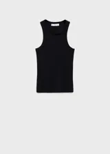 Top sin mangas de tejido de canalé, con cuello redondo y ajuste al cuerpo. Presenta un diseño recto y minimalista.