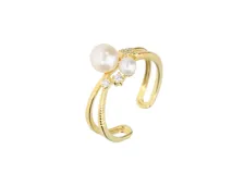 Anillo dorado con dos perlas y circonitas.