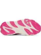Championes Under Armour modelo W HB Runner 2, de color beige con detalles en fucsia, diseño con suela chunky y capellada de malla transpirable.