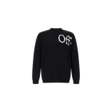 Sweater de punto negro Off-White con cuello redondo y diseño holgado, con detalle de la inscripción 'Off.' en color blanco bordada en el pecho.