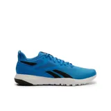 Championes de entrenamiento Reebok Flexagon Force 4, color celeste con detalles en negro y blanco. Capellada de malla transpirable con refuerzos sintéticos, entresuela FuelFoam y suela de goma flexible con ranuras.