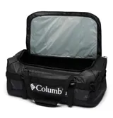 Bolso de lona Columbia Landroamer de 60 litros en color negro, con el logo de la marca estampado en blanco en el frente. Cuenta con múltiples asas de transporte, correas de hombro plegables para usar como mochila, correas de compresión y un gran compartimento principal con cierre.