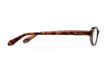 Lentes con protección de luz azul y UV400, con montura de forma ovalada en estampado carey y lentes transparentes.