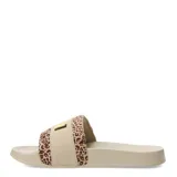Sandalias Puma Leadcat 2.0 Animal Flair color beige con estampado animal print y logo dorado.