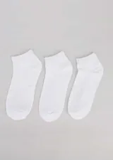 Pack de tres pares de medias tobilleras lisas, color blanco.