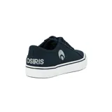 Zapatillas Osiris Champion de lona azul marino con logo plateado en el lateral y suela blanca con línea azul.