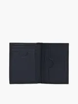 Billetera Tommy Hilfiger Flag Bifold de cuero negro, con diseño bifold, múltiples ranuras para tarjetas y logo metálico de Tommy Hilfiger en la esquina inferior derecha.