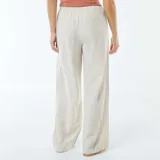 Pantalón wide leg de mezcla de lino color beige, con diseño de rayas verticales finas.