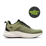 Championes deportivos American Sport Mike color verde oliva con detalles en negro, capellada de malla transpirable, cordones negros, suela blanca con tecnología memory foam.